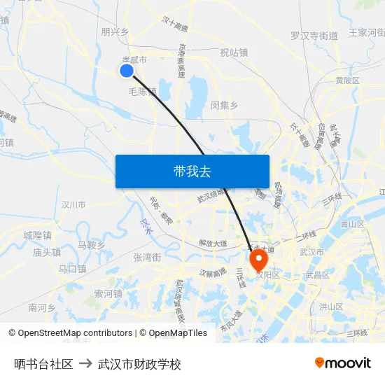 晒书台社区 to 武汉市财政学校 map