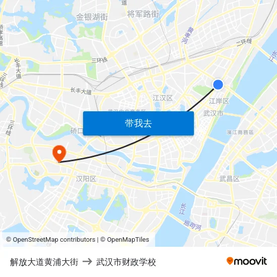 解放大道黄浦大街 to 武汉市财政学校 map