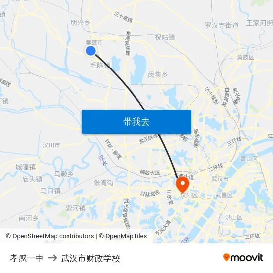 孝感一中 to 武汉市财政学校 map