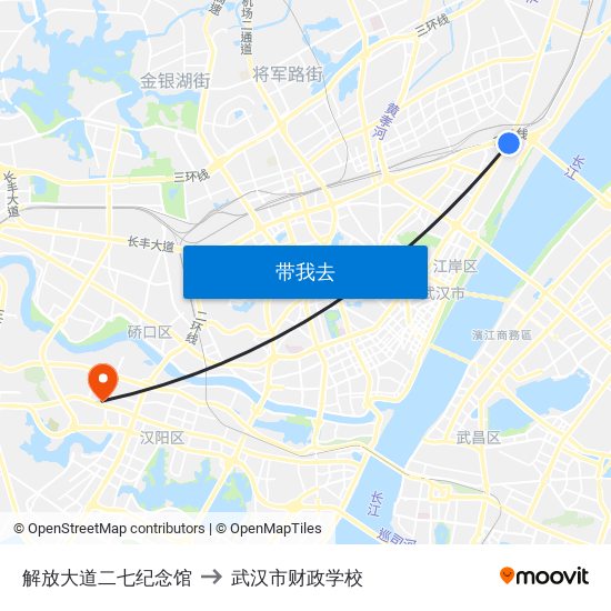 解放大道二七纪念馆 to 武汉市财政学校 map