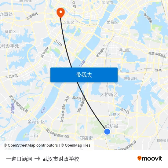 一道口涵洞 to 武汉市财政学校 map