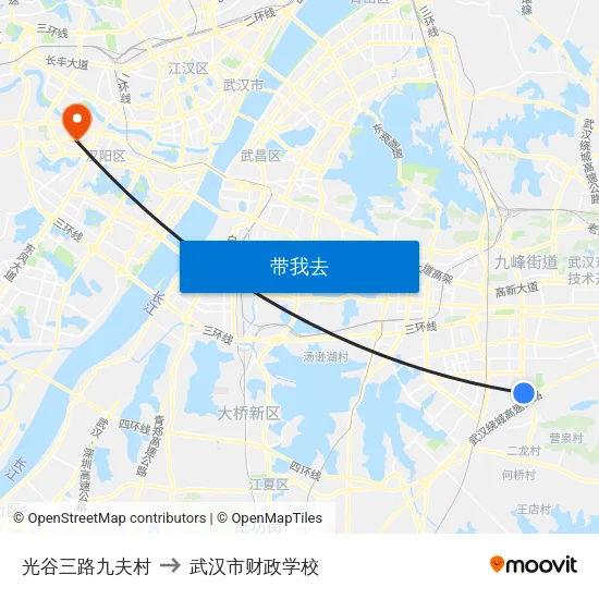 光谷三路九夫村 to 武汉市财政学校 map