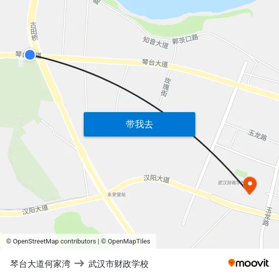 琴台大道何家湾 to 武汉市财政学校 map