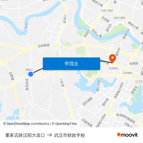董家店路汉阳大道口 to 武汉市财政学校 map