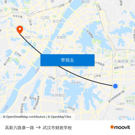 高新六路康一路 to 武汉市财政学校 map