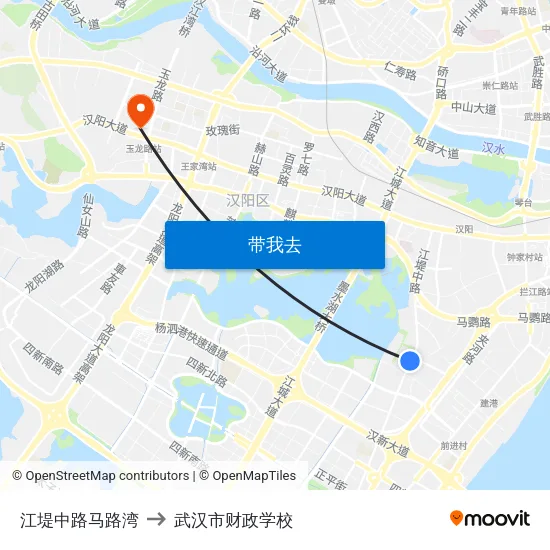 江堤中路马路湾 to 武汉市财政学校 map