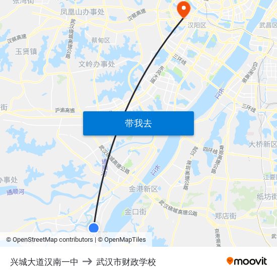 兴城大道汉南一中 to 武汉市财政学校 map