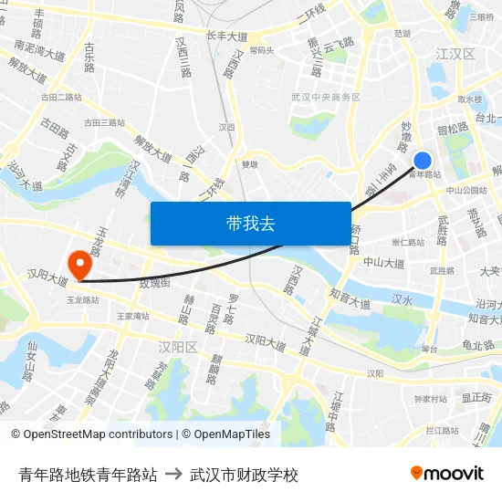 青年路地铁青年路站 to 武汉市财政学校 map