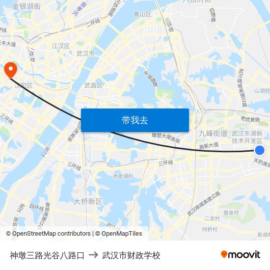 神墩三路光谷八路口 to 武汉市财政学校 map