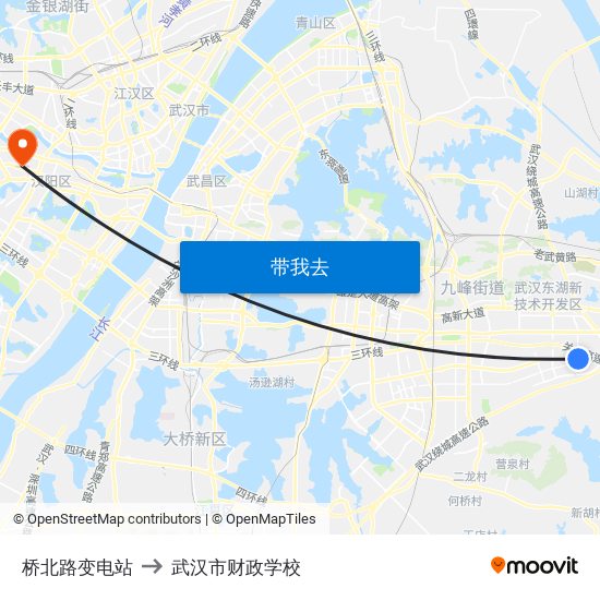 桥北路变电站 to 武汉市财政学校 map