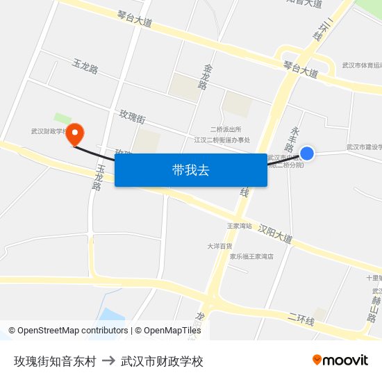 玫瑰街知音东村 to 武汉市财政学校 map