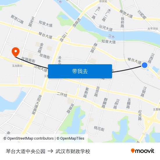 琴台大道中央公园 to 武汉市财政学校 map