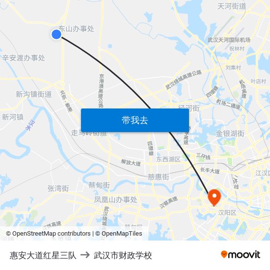 惠安大道红星三队 to 武汉市财政学校 map