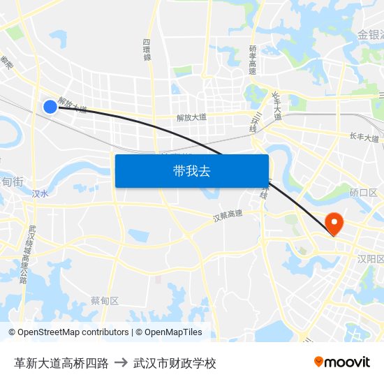 革新大道高桥四路 to 武汉市财政学校 map