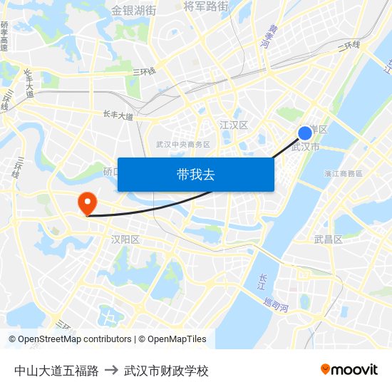 中山大道五福路 to 武汉市财政学校 map