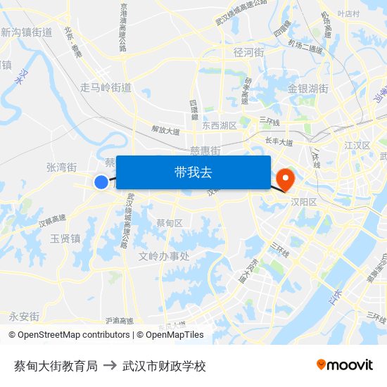 蔡甸大街教育局 to 武汉市财政学校 map