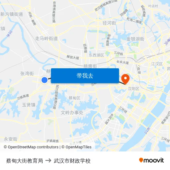 蔡甸大街教育局 to 武汉市财政学校 map