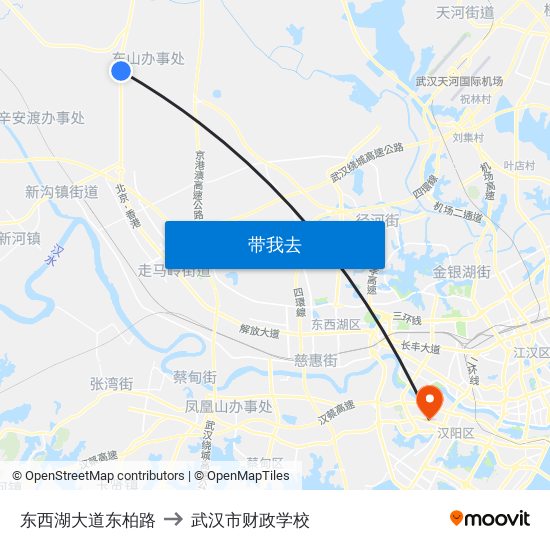 东西湖大道东柏路 to 武汉市财政学校 map