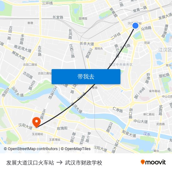 发展大道汉口火车站 to 武汉市财政学校 map