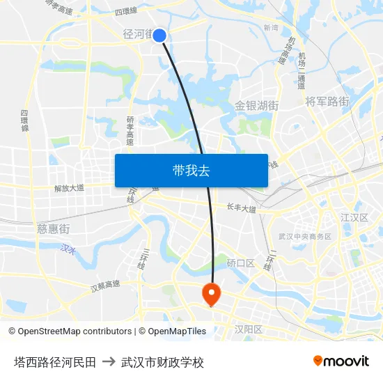 塔西路径河民田 to 武汉市财政学校 map