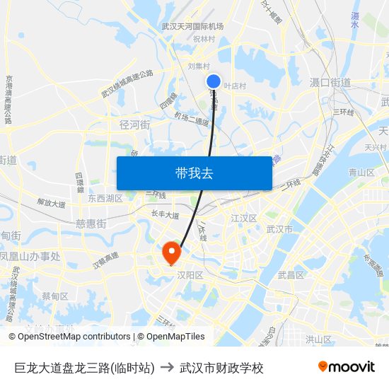 巨龙大道盘龙三路(临时站) to 武汉市财政学校 map