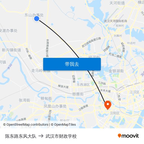 陈东路东风大队 to 武汉市财政学校 map