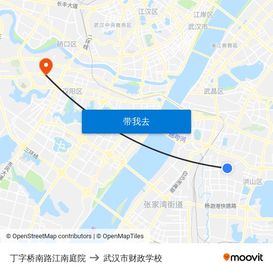 丁字桥南路江南庭院 to 武汉市财政学校 map