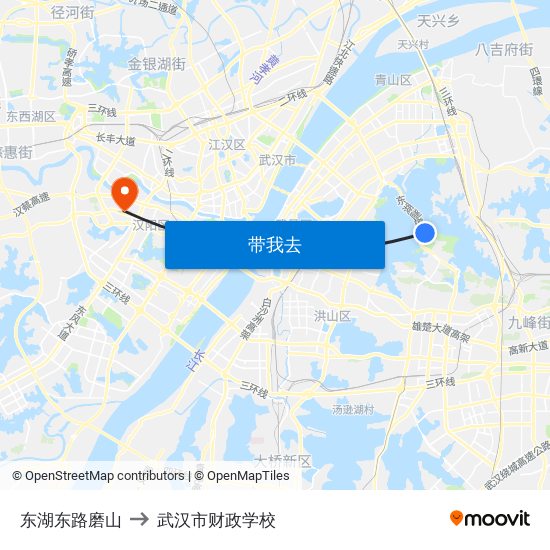 东湖东路磨山 to 武汉市财政学校 map