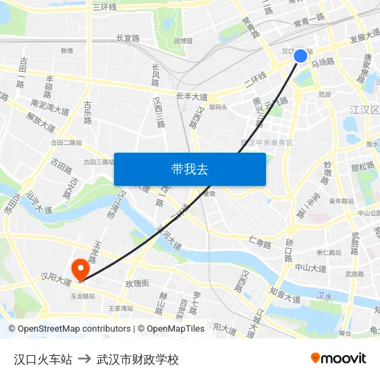 汉口火车站 to 武汉市财政学校 map