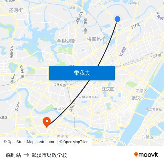 临时站 to 武汉市财政学校 map