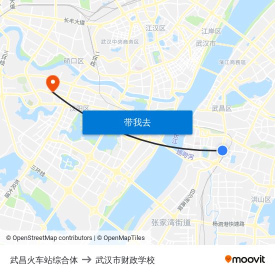 武昌火车站综合体 to 武汉市财政学校 map