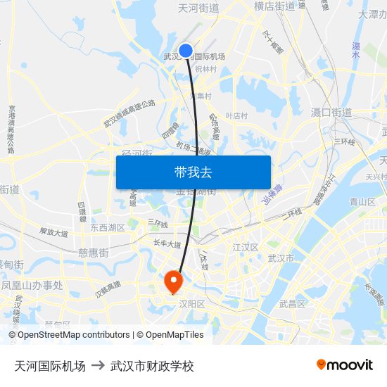 天河国际机场 to 武汉市财政学校 map