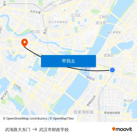 武珞路大东门 to 武汉市财政学校 map