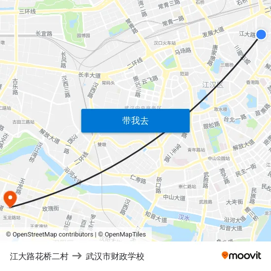 江大路花桥二村 to 武汉市财政学校 map