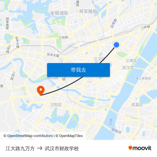 江大路九万方 to 武汉市财政学校 map