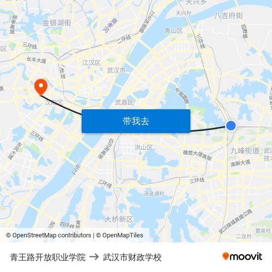 青王路开放职业学院 to 武汉市财政学校 map