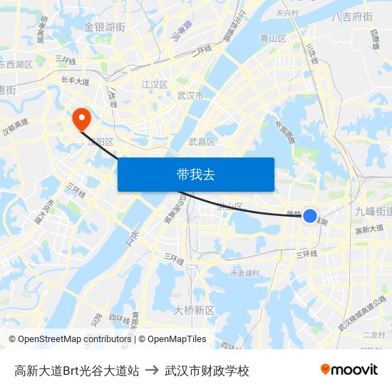 高新大道Brt光谷大道站 to 武汉市财政学校 map