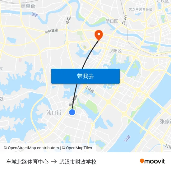 车城北路体育中心 to 武汉市财政学校 map