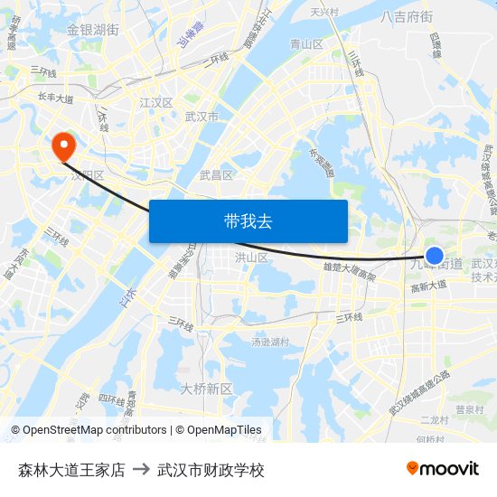 森林大道王家店 to 武汉市财政学校 map