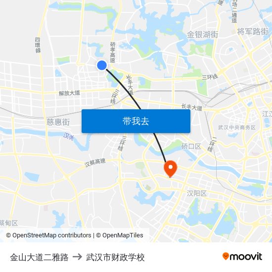 金山大道二雅路 to 武汉市财政学校 map