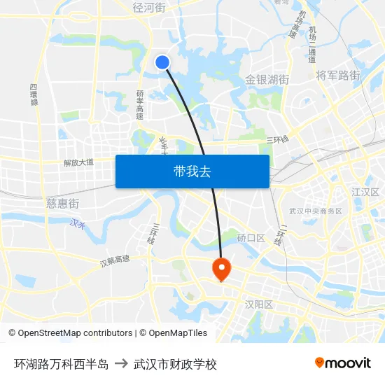 环湖路万科西半岛 to 武汉市财政学校 map