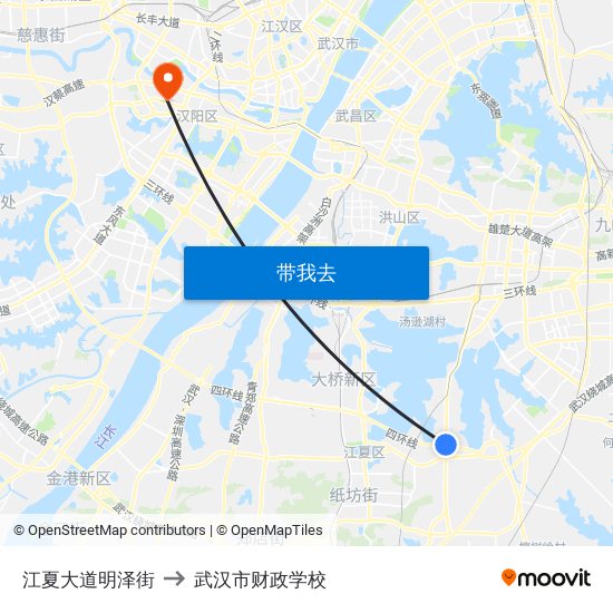 江夏大道明泽街 to 武汉市财政学校 map