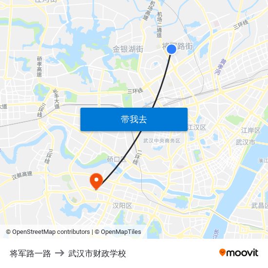 将军路一路 to 武汉市财政学校 map