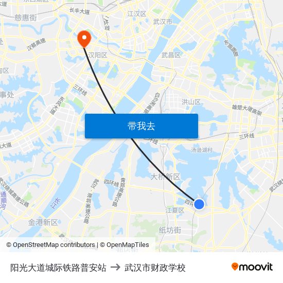 阳光大道城际铁路普安站 to 武汉市财政学校 map