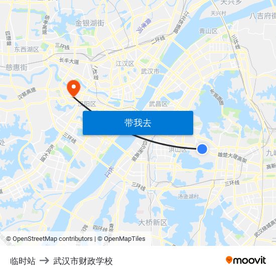 临时站 to 武汉市财政学校 map