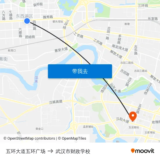 五环大道五环广场 to 武汉市财政学校 map