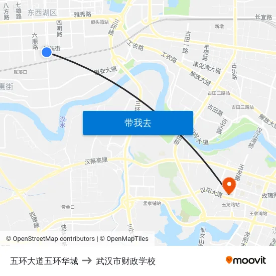 五环大道五环华城 to 武汉市财政学校 map