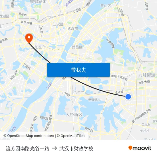 流芳园南路光谷一路 to 武汉市财政学校 map