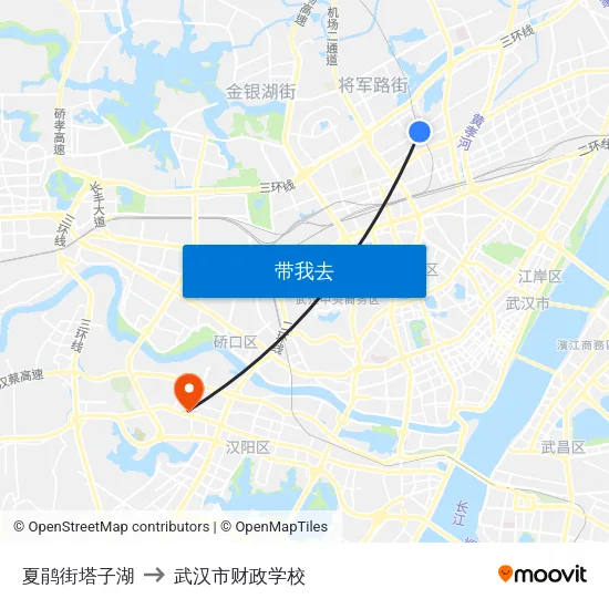 夏鹃街塔子湖 to 武汉市财政学校 map