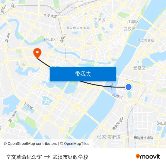 辛亥革命纪念馆 to 武汉市财政学校 map